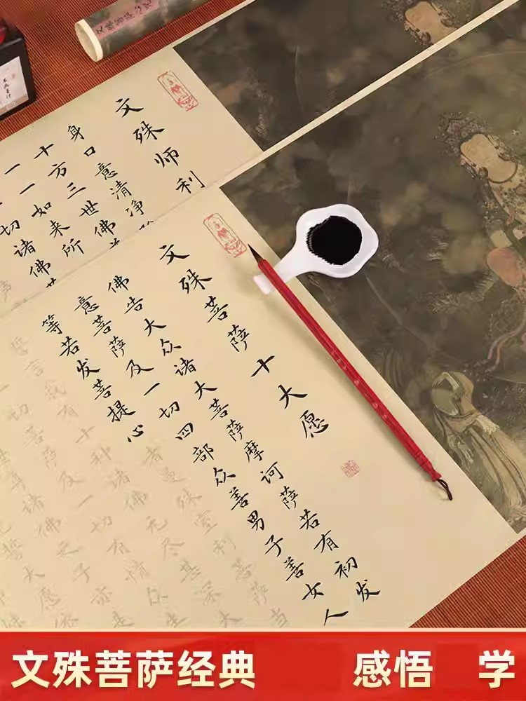 文殊菩萨心咒临摹字帖发愿经套装抄写笔练字帖成人静心手抄十大愿 - 图0