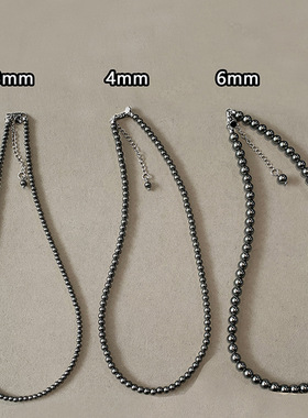 雨琦铜真多麻灰色叠戴珍珠项链