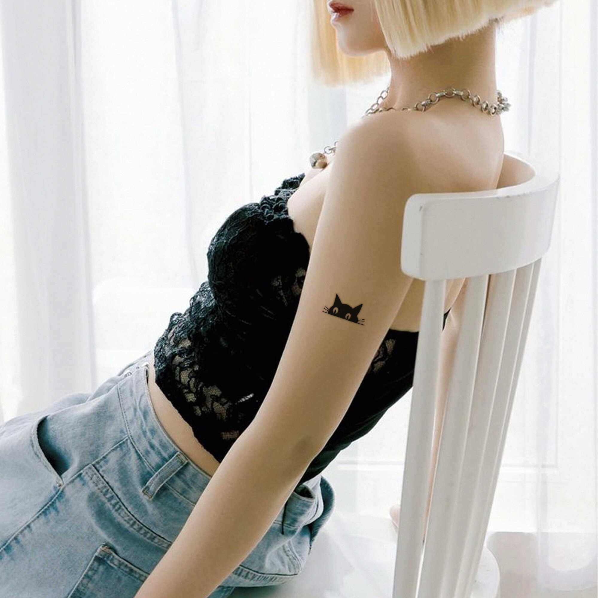 3张 可爱猫咪仿真防水手腕手臂草本纹身贴ins简约小红书同款卡通 - 图0