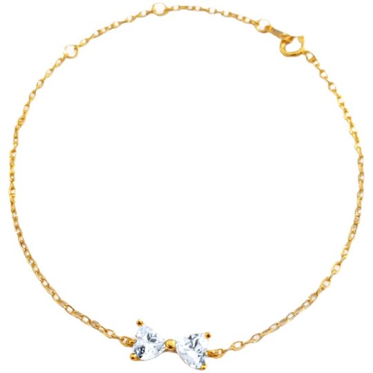 Браслет-бантик из 18-каратного золота с драгоценными камнями в форме сердечек