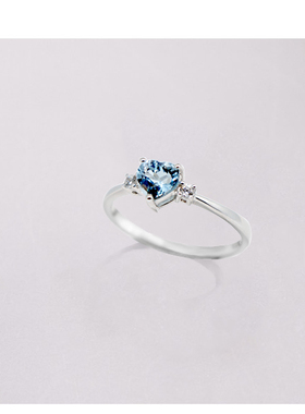 海蓝宝心形戒指纯银百搭轻奢小众