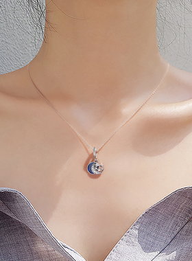 diy星海之辰纯银月亮饰品锁骨链