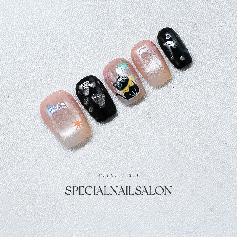 【星夜喵影】纯手工穿戴甲可爱小猫咪手绘日常童趣短款显白美甲片,淘宝优惠券,粉丝福利购,淘宝优惠卷