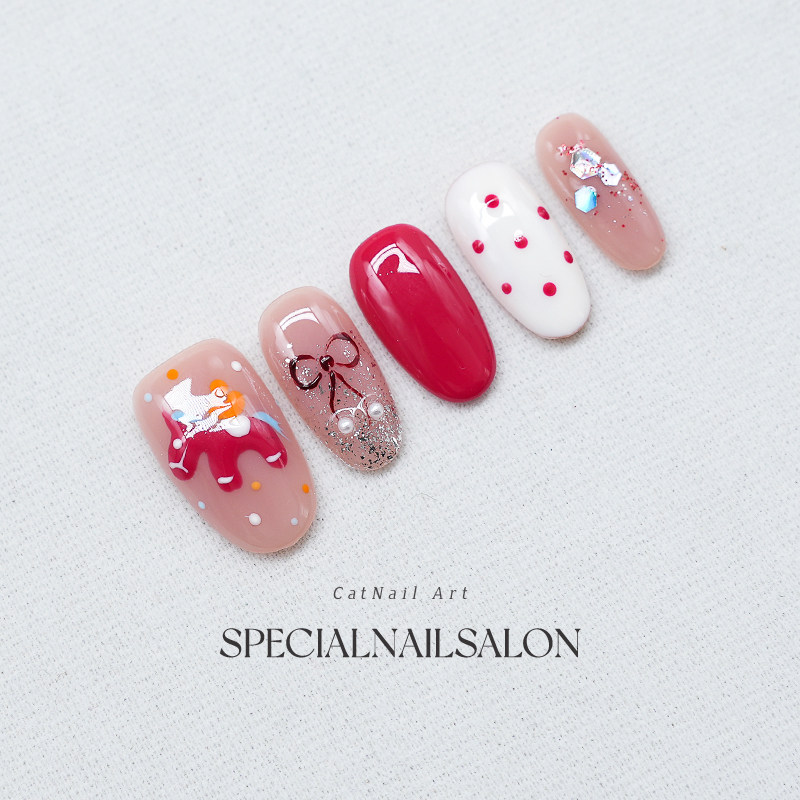 【马年开运】纯手工穿戴甲可爱新年款甜美高级感绝美精致短款美甲,淘宝优惠券,粉丝福利购,淘宝优惠卷