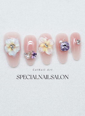 【雾岛寻花】手工穿戴甲特定立体浮雕花花钻饰高级感轻奢美甲贴片
