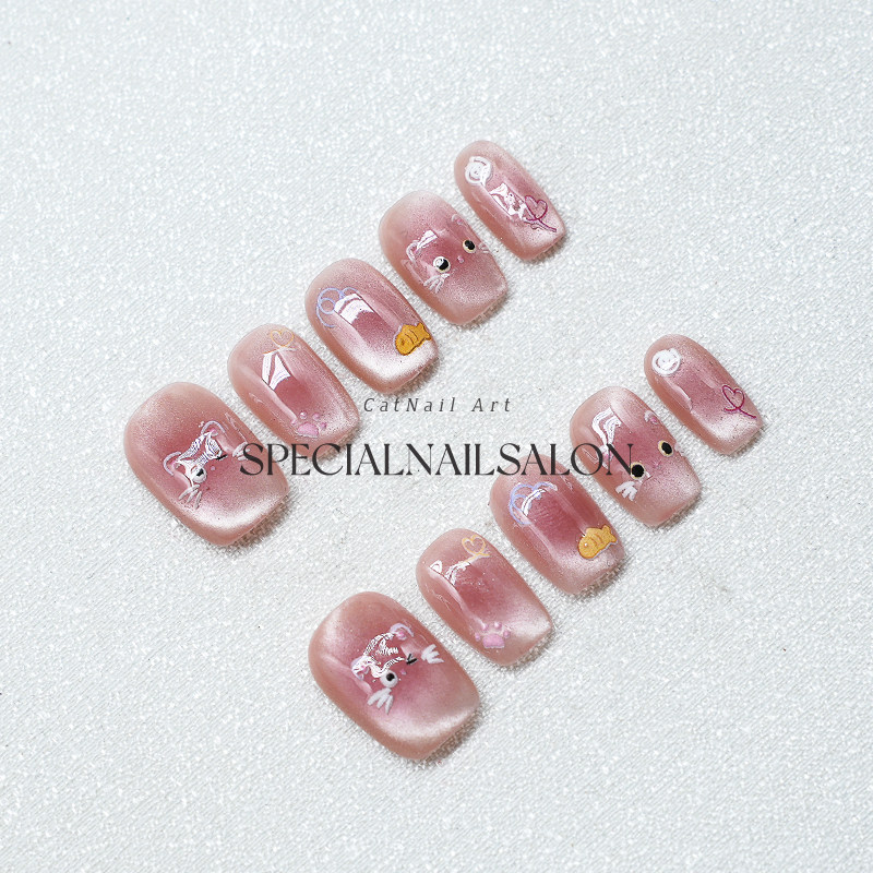 【喵小萌】纯手工童趣穿戴甲春夏粉色可爱立体彩绘可拆卸学生美甲,淘宝优惠券,粉丝福利购,淘宝优惠卷