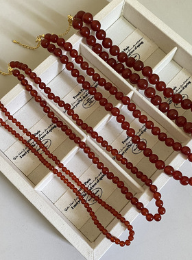 7A红玛瑙手工串珠项链女复古轻奢优雅气质百搭颈链锁骨链高级感