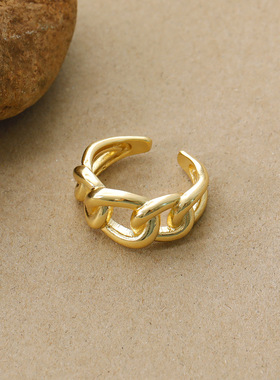 复古冷淡风简约14K金电镀高级感麻花开口戒指ins网红男女通用指环