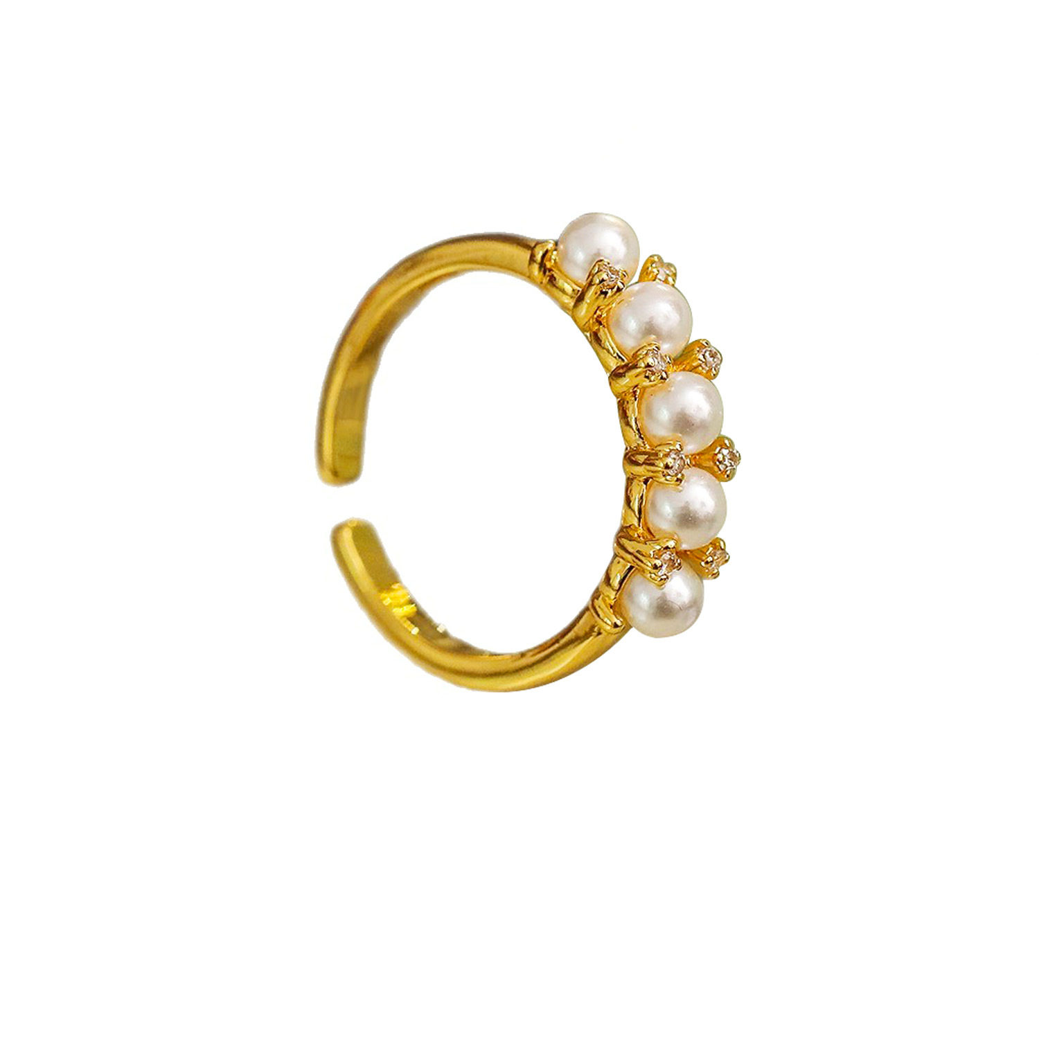 Popular niche pearl ring women's multi-bead diamond row ring
