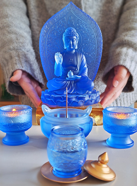 琉璃药师佛禅意佛具套装摆件