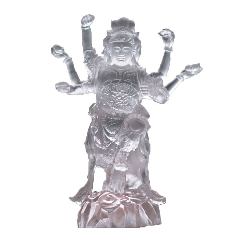 三头六臂哪吒摆件古法琉璃莲花童子佛像居家客厅摆放供奉用品