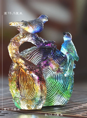 琉璃喜上枝头喜鹊风水招财摆件