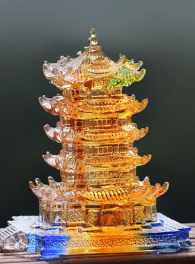 琉璃黄鹤楼风水中式摆件
