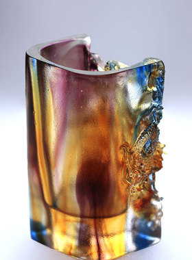 祥龙笔筒古法琉璃毛笔筒摆件