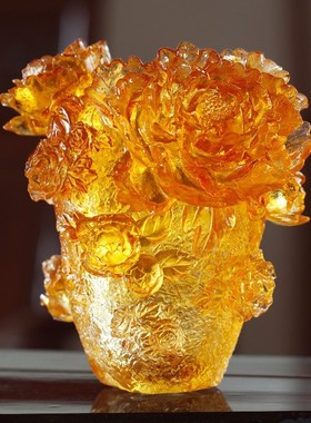 琉璃牡丹花瓶装饰插花摆件居家客厅玄关桌面书房卧室摆放花团锦簇