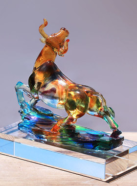 古法琉璃牛摆件商务送礼