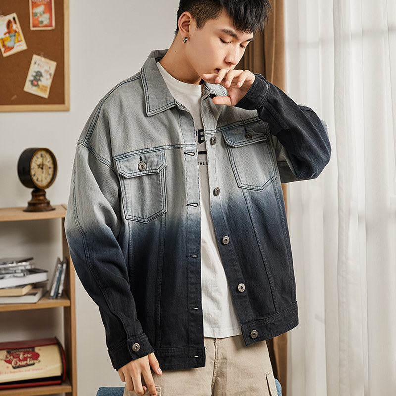 唐狮官方旗舰店渐变色外套男牛仔服 唐狮喜之乐夹克