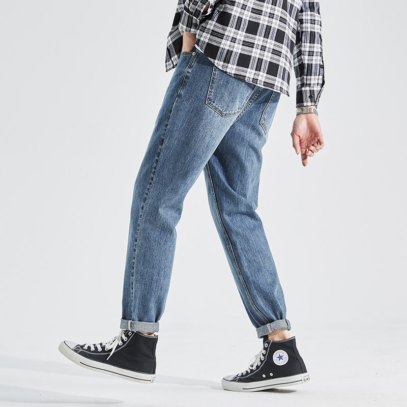 唐狮2022新款男直筒灰黑色小脚裤子 唐狮喜之乐牛仔裤