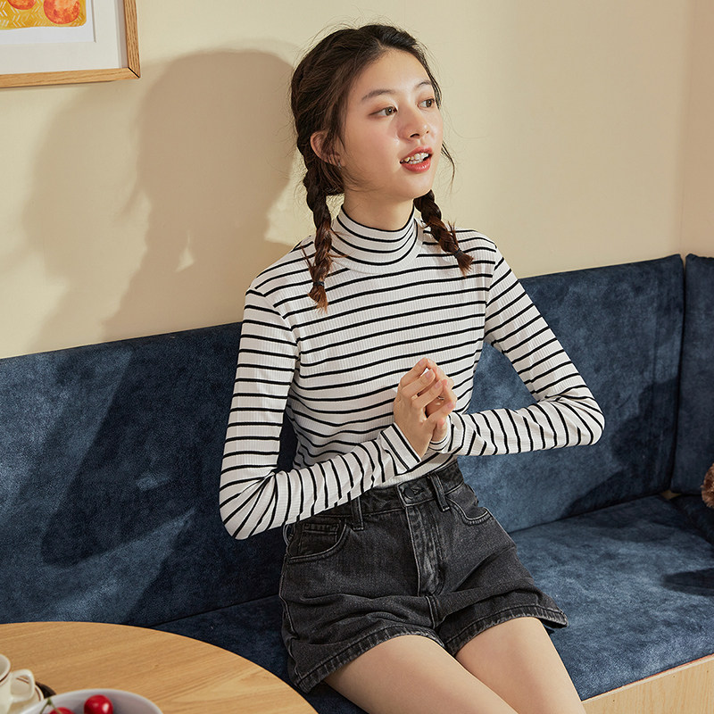 唐狮条纹高领2020秋冬新款打底衫 唐狮喜之乐T恤