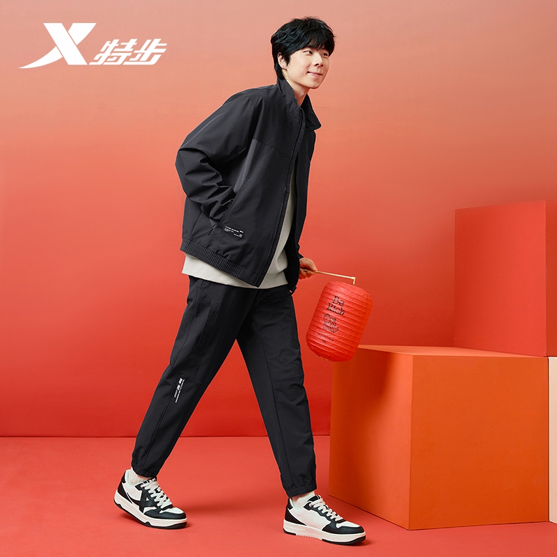 特步男款外套2025春季梭织上衣立领防风运动夹克风衣975129120273 - 图0