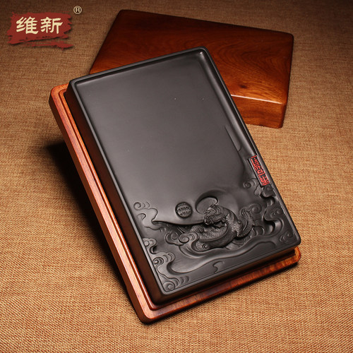 维新名师砚台设计雕刻作品《祥龙吐瑞》砚精选龙尾山黑龙尾原石收藏礼品类文房书法用品实用歙砚送礼 - 图2