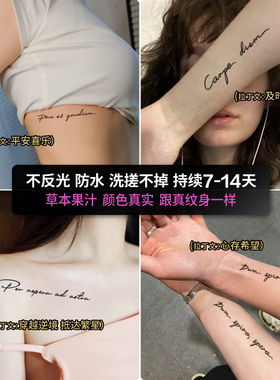 独角小怪兽拉丁文草本纹身贴防水女持久高级感英文字母男果汁贴纸