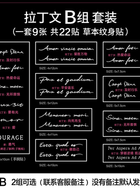 独角小怪兽拉丁文草本英文字母纹身贴防水女持久高级感男果汁贴纸