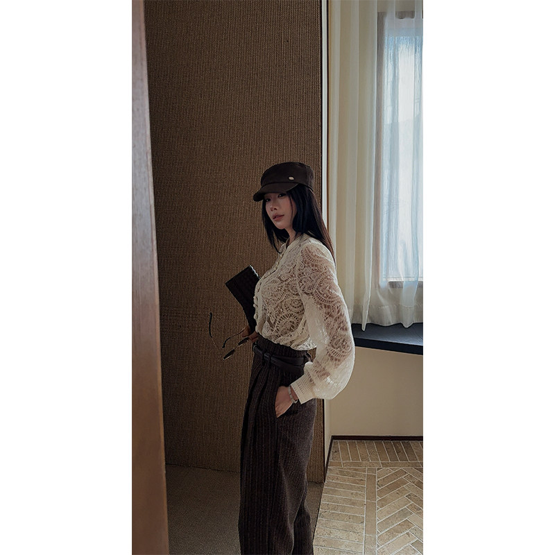 利达 NEW DADADA【清韵浮白】白色镂空长袖开衫修身气质雪纺衫女,淘宝优惠券,粉丝福利购,淘宝优惠卷