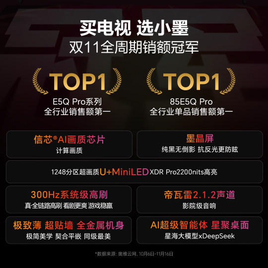 海信小墨E5Q Pro 85英寸U+MiniLED抗反光防眩光墨晶屏 AI高刷电视