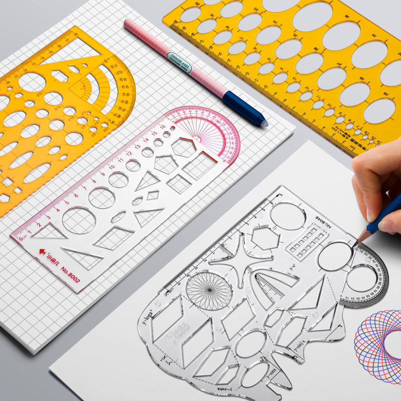 多功能绘图尺子几何图形函数作图尺中学生数学绘图神器快速绘图尺大圆椭圆加厚圆角尺子带量角器绘图模型尺子,淘宝优惠券,粉丝福利购,淘宝优惠卷