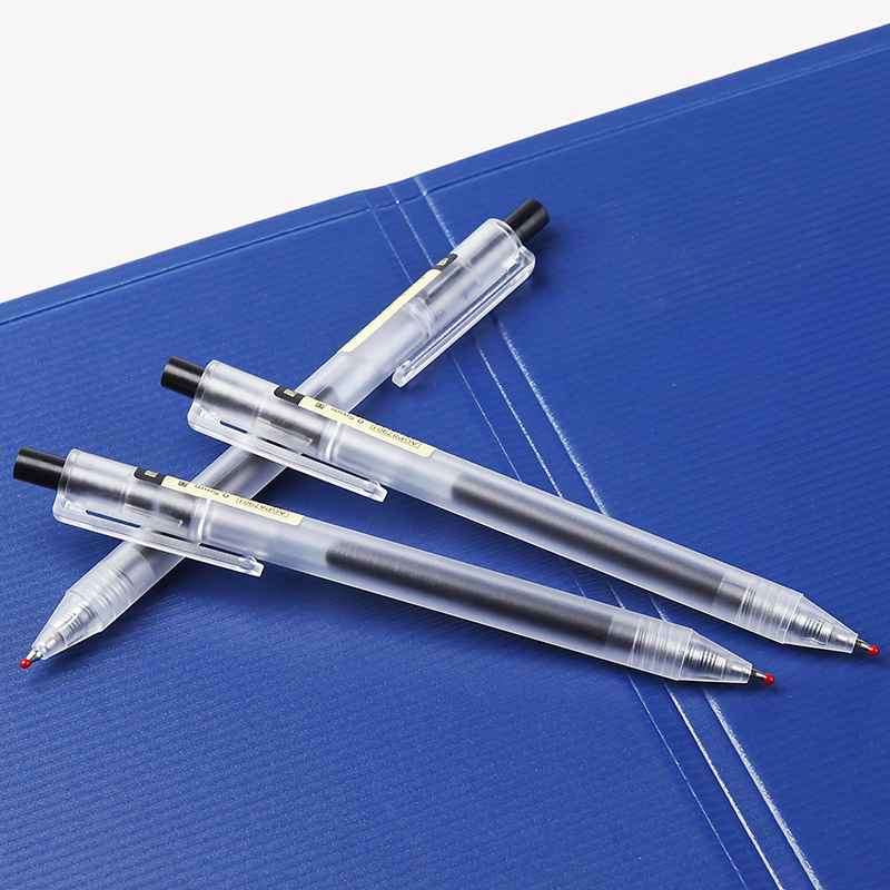 晨光优品磨砂透明中性笔按动签字笔碳素笔芯黑色0.5mm学生用水笔 - 图1