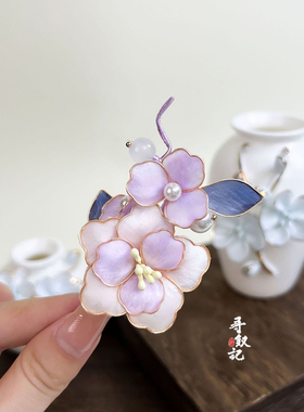 非遗手工绒花浅紫旗袍发卡