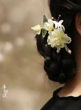 牡丹芍药侧边绿色发梳清新