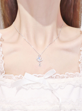 月心之蝶月亮蝴蝶纯银项链女