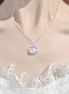 新月小夜曲极光琉璃纯银项链