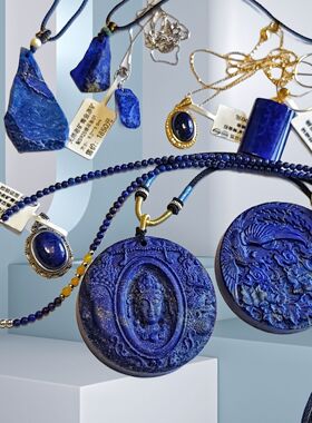 纯天然青金石吊坠S925纯银项链