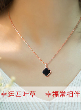 S925纯银项链四叶草锁骨简约韩版项链女吊坠生日礼物不褪色简约