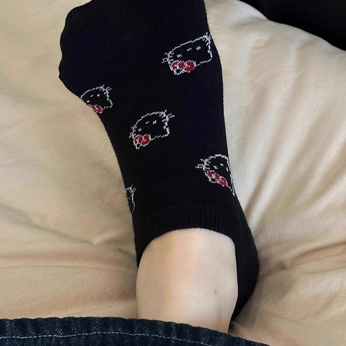 袜子女纯棉隐形短袜夏季薄款透气吸汗日系卡通kitty猫不掉跟船袜 - 图2