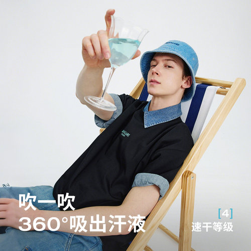 Navigare小帆船男士短袖T恤夏季新款黑色圆领宽松体恤半袖上衣 - 图1