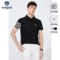 (pure cotton) NavigaCare Italy small sailing summer turnover polo shirt male black business short sleeve t-shirt