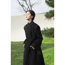 Reincarnation New Chinese Australian wool Double face cashmere State windy winters with long disc buckle black fur wool jacket