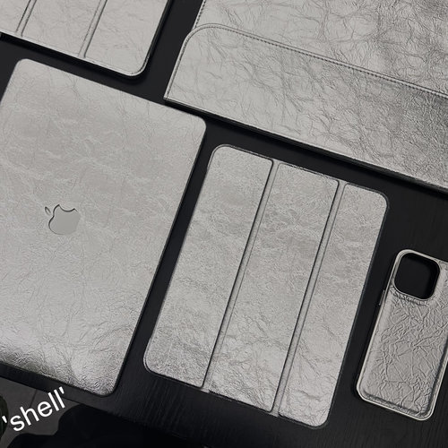 SHELL丨原创设计金属爆裂纹皮革适用于ipad平板电脑防摔硬壳磁吸高级保护壳三折款air8平板套pro11M5新款13寸 - 图1