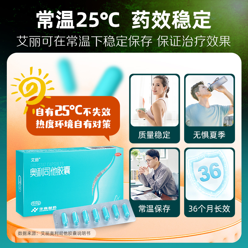 艾丽奥利司他胶囊otc双规格减肥瘦身燃脂药减脂减重排油官方正品