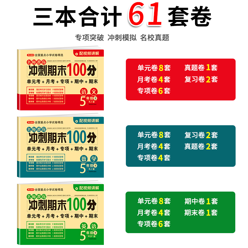 期末冲刺100分一年级二年级三四五六年级上册下册试卷测试卷全套人教版语文数学英语小学同步练习册专项训练期中冲刺卷一百分卷子-图0