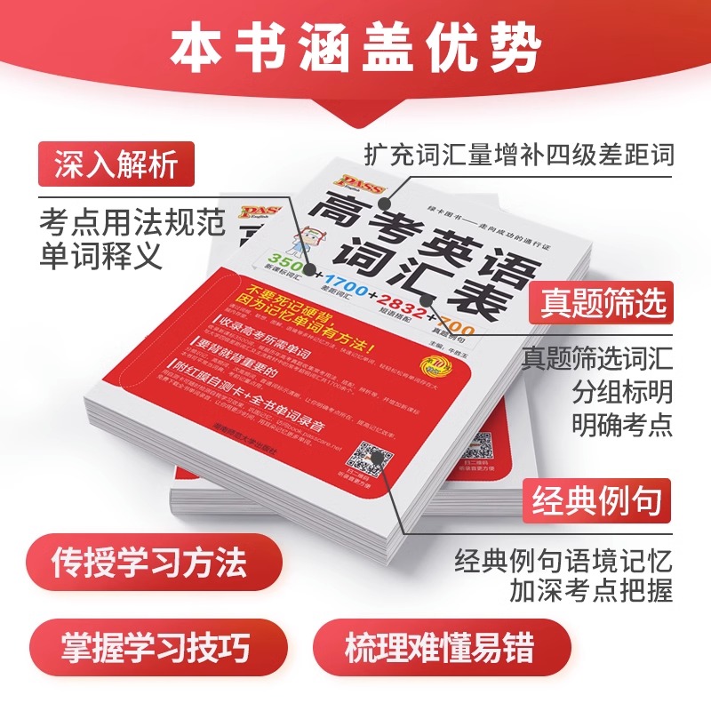 2024版pass绿卡图书高考英语词汇表新课标3500词汇1700差距词短语搭配真题例句含红膜自测卡高一高二高三词汇常用工具书全国通用-图1