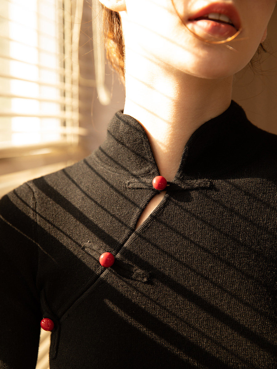 旗袍改良版中国风复古羊毛连衣裙 mixselection连衣裙