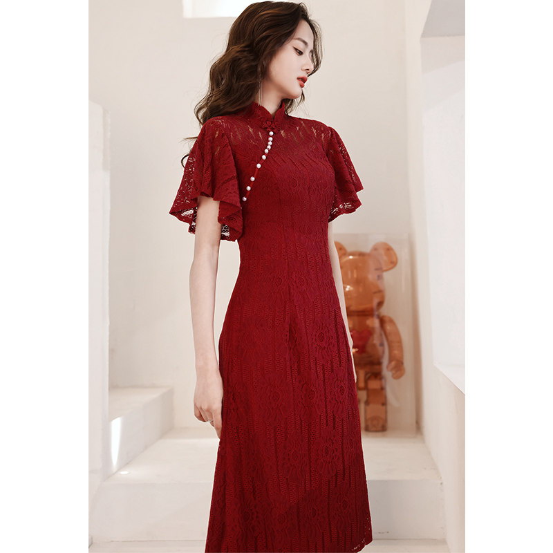 旗袍新娘2022新款夏季回门订婚礼服 圆裳旗袍