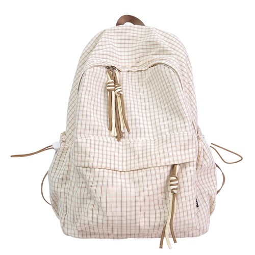 复古港风格子双肩包女2025新款大容量初中大学生书包旅行电脑背包 - 图3