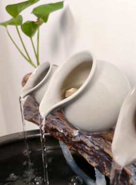 鱼缸循环水喷泉陶瓷枯木流水摆件
