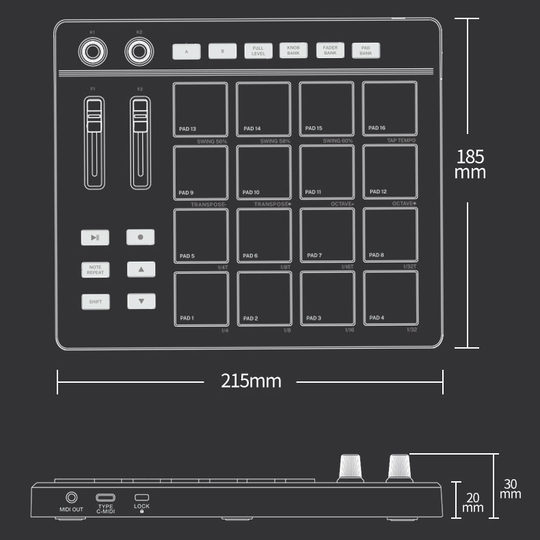 Midi colorful electronic music pad 16 velocity sensitive keys